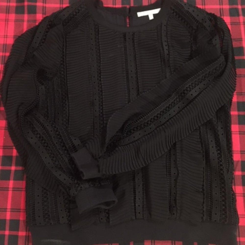 Daniel Rainn Anthropologie August Ruffle Sleeved Pullover, Medium, Black